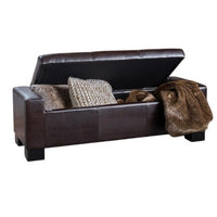 Liani Ottoman Bench, Storage Top, 50 Inch Dark Brown Bonded Leather - BM326922