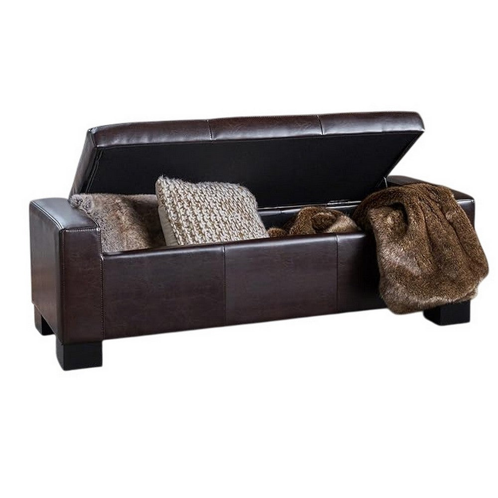 Liani Ottoman Bench, Storage Top, 50 Inch Dark Brown Bonded Leather - BM326922