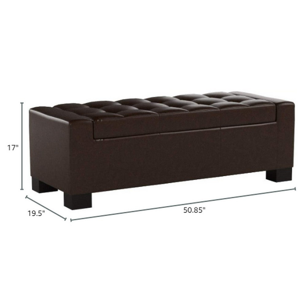 Liani Ottoman Bench, Storage Top, 50 Inch Dark Brown Bonded Leather - BM326922