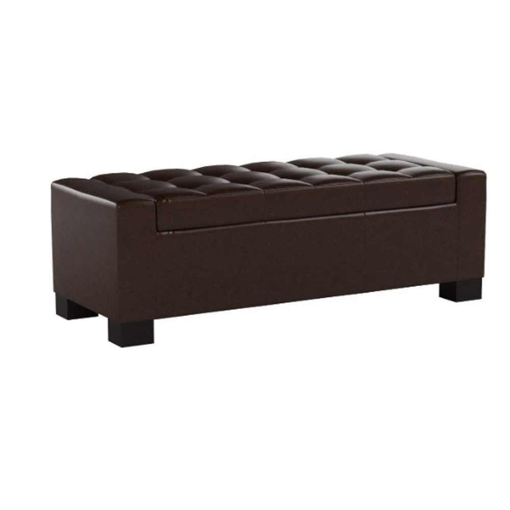 Liani Ottoman Bench, Storage Top, 50 Inch Dark Brown Bonded Leather - BM326922