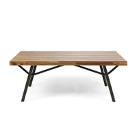 Patio Coffee Table, Slatted Top, Brown Iron, 50 Inch Teak Brown Acacia - BM326924