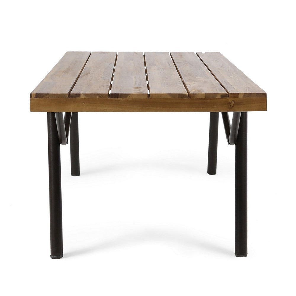 Patio Coffee Table, Slatted Top, Brown Iron, 50 Inch Teak Brown Acacia - BM326924
