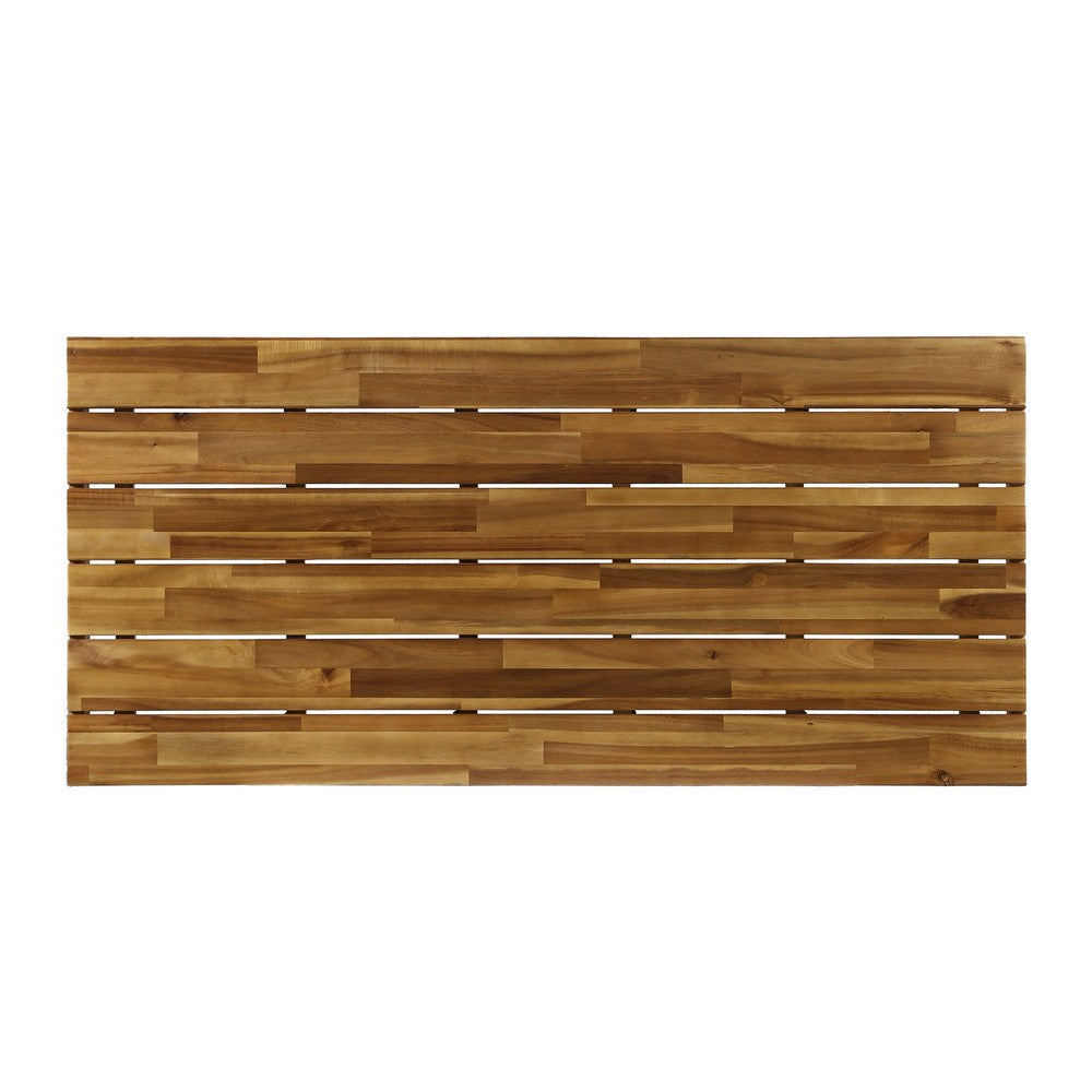 Patio Coffee Table, Slatted Top, Brown Iron, 50 Inch Teak Brown Acacia - BM326924