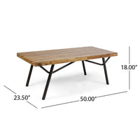 Patio Coffee Table, Slatted Top, Brown Iron, 50 Inch Teak Brown Acacia - BM326924