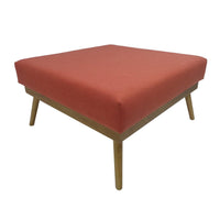Square Ottoman with Splayed Rubberwood Legs, 33 Inch Coral Polyester - BM326925