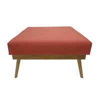 Square Ottoman with Splayed Rubberwood Legs, 33 Inch Coral Polyester - BM326925