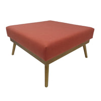 Square Ottoman with Splayed Rubberwood Legs, 33 Inch Coral Polyester - BM326925