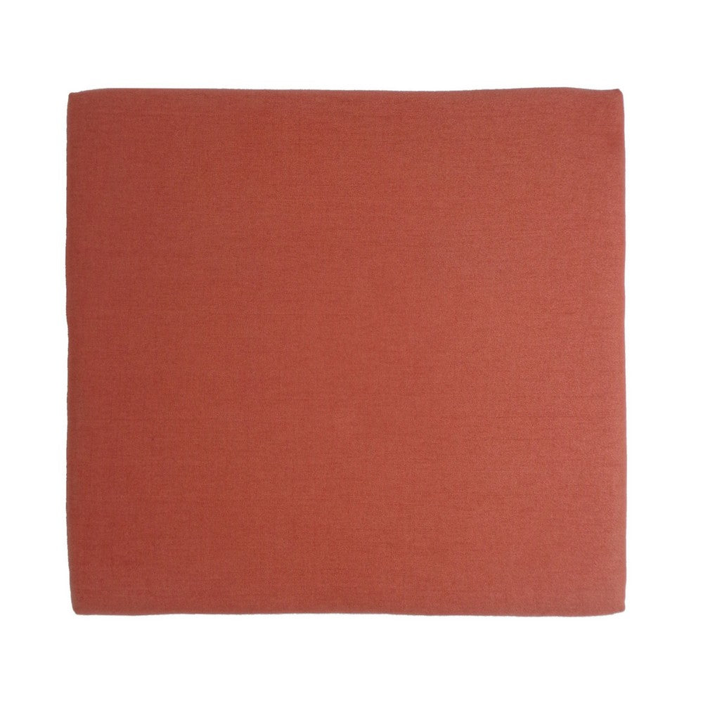 Square Ottoman with Splayed Rubberwood Legs, 33 Inch Coral Polyester - BM326925