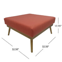 Square Ottoman with Splayed Rubberwood Legs, 33 Inch Coral Polyester - BM326925