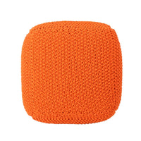 Alen Knitted Pouf with Handwoven Cube Details, 21 Inch Orange Cotton - BM326927