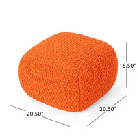 Alen Knitted Pouf with Handwoven Cube Details, 21 Inch Orange Cotton - BM326927