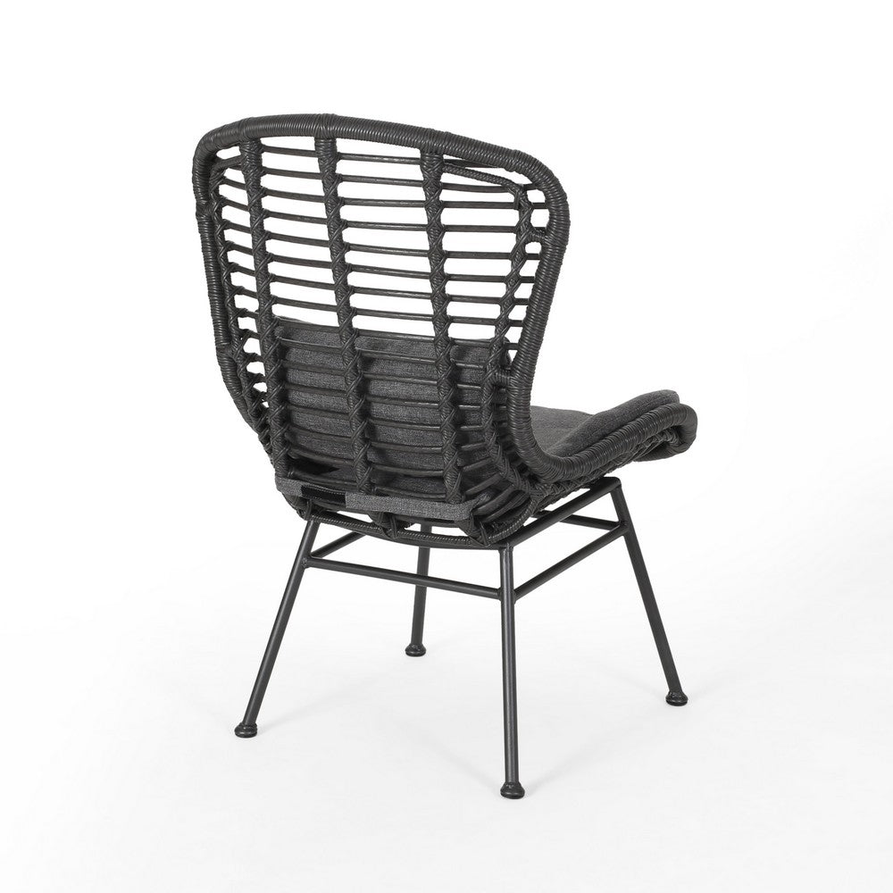 Outdoor Round Accent Chair Set of 2, Gray Faux Rattan, Black Iron - BM326930