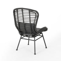 Outdoor Round Accent Chair Set of 2, Gray Faux Rattan, Black Iron - BM326930