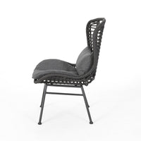 Outdoor Round Accent Chair Set of 2, Gray Faux Rattan, Black Iron - BM326930