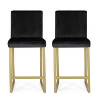 Counter Stool Chair Set of 2, Gold Sled Metal Base, Black Velvet - BM326934