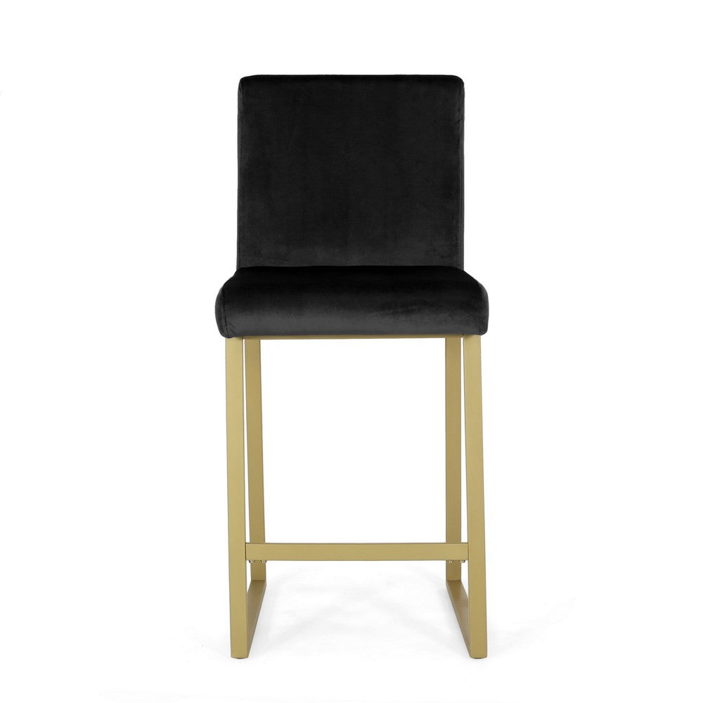 Counter Stool Chair Set of 2, Gold Sled Metal Base, Black Velvet - BM326934