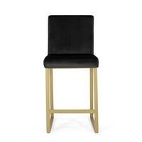 Counter Stool Chair Set of 2, Gold Sled Metal Base, Black Velvet - BM326934