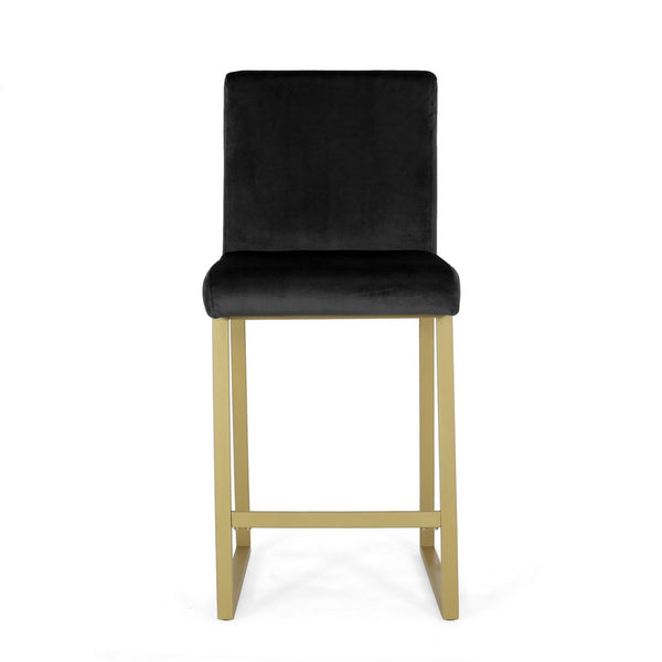 Counter Stool Chair Set of 2, Gold Sled Metal Base, Black Velvet - BM326934