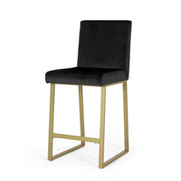 Counter Stool Chair Set of 2, Gold Sled Metal Base, Black Velvet - BM326934