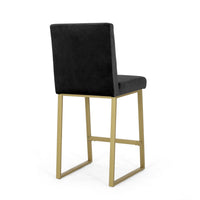 Counter Stool Chair Set of 2, Gold Sled Metal Base, Black Velvet - BM326934
