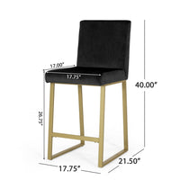 Counter Stool Chair Set of 2, Gold Sled Metal Base, Black Velvet - BM326934