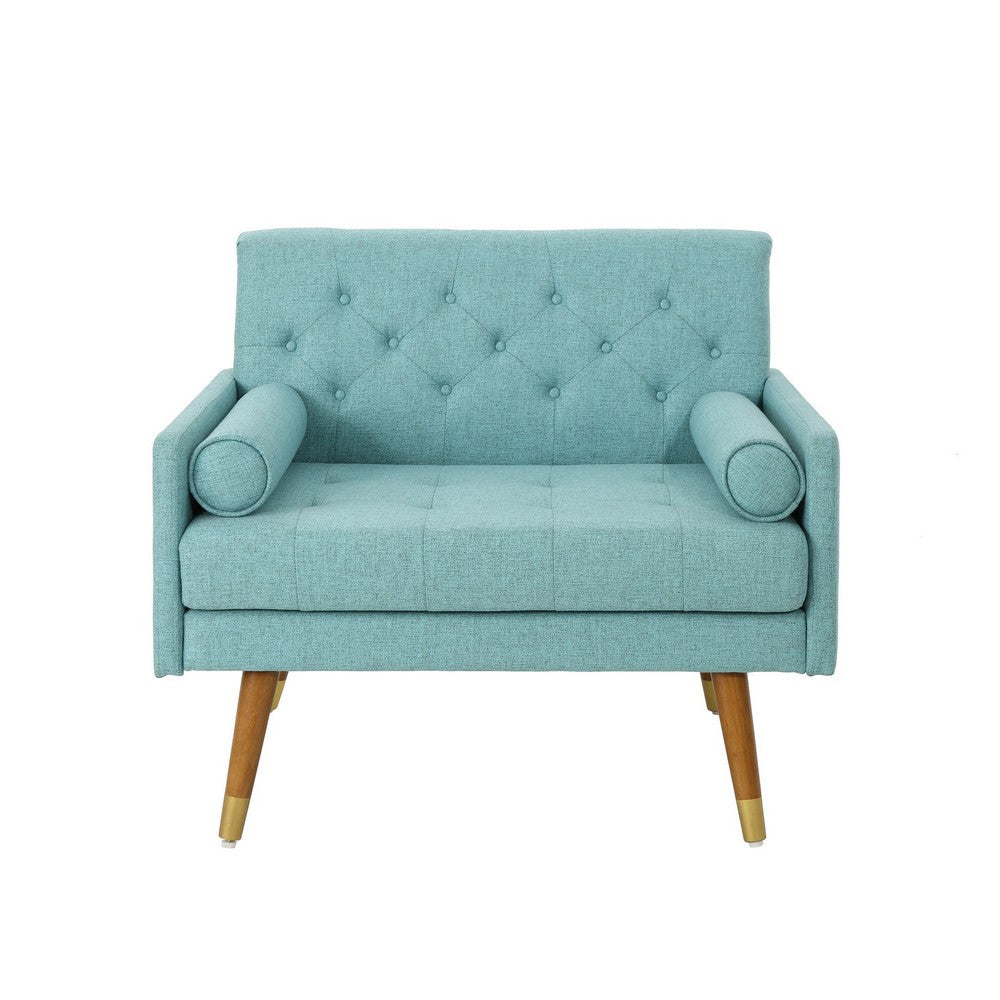 Lita Wide Accent Club Chair, Button Tufted, Light Blue Textured Fabric - BM326935