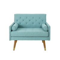 Lita Wide Accent Club Chair, Button Tufted, Light Blue Textured Fabric - BM326935