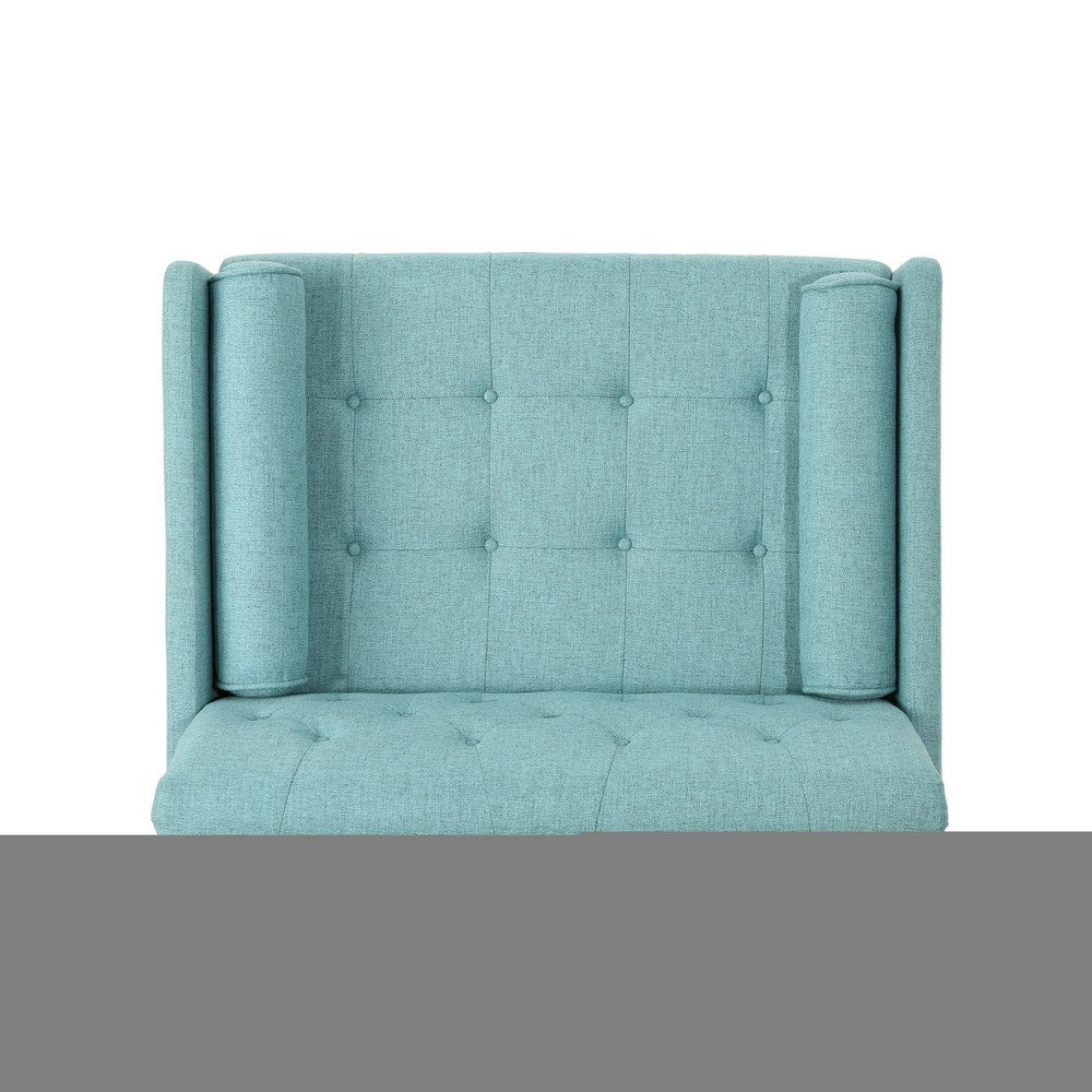 Lita Wide Accent Club Chair, Button Tufted, Light Blue Textured Fabric - BM326935