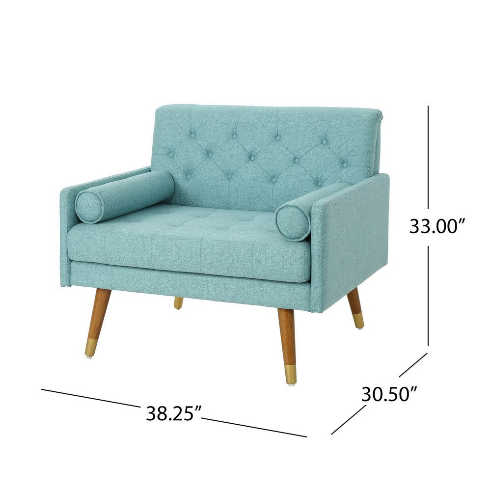 Lita Wide Accent Club Chair, Button Tufted, Light Blue Textured Fabric - BM326935