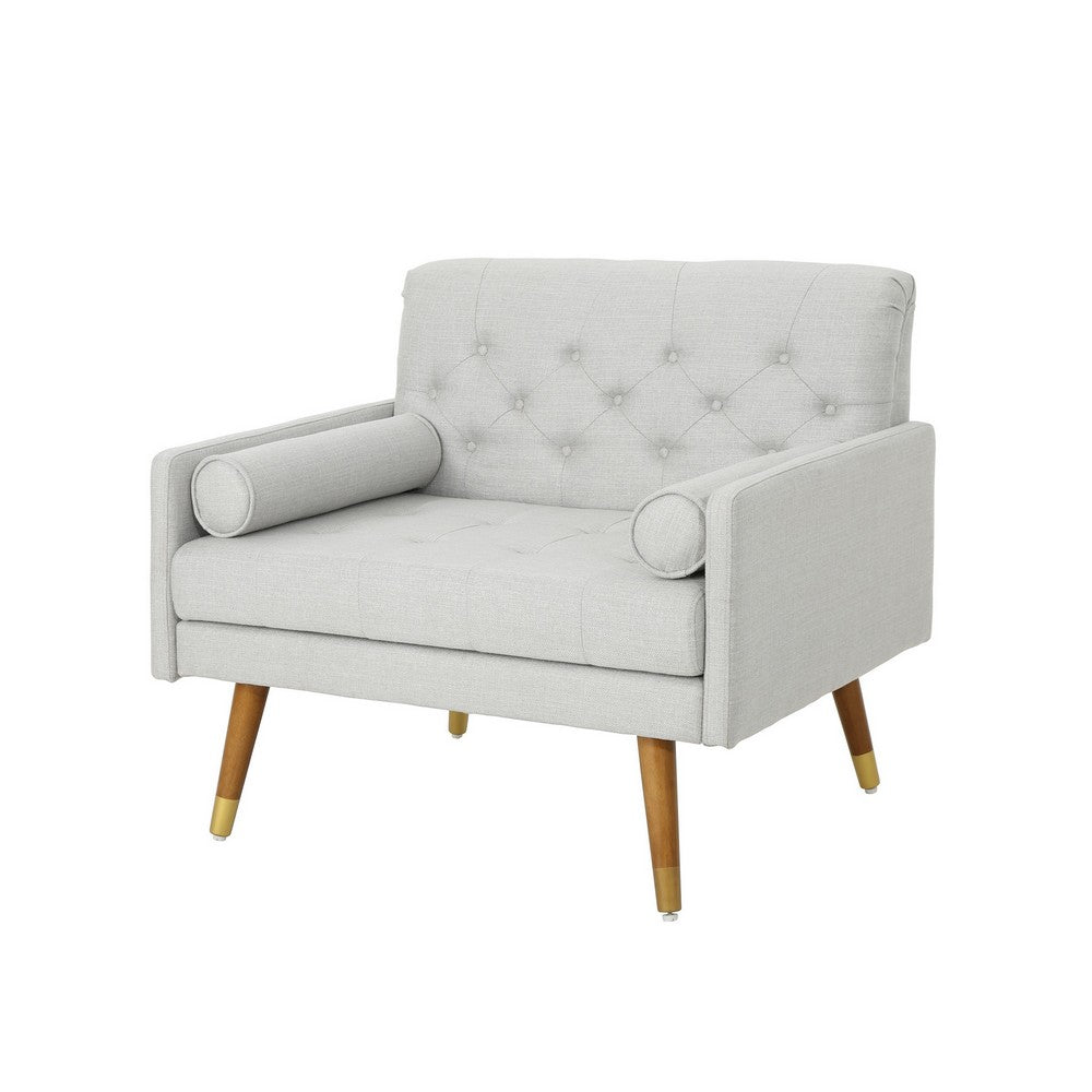 Lita Wide Accent Club Chair, Button Tufted, Gray Textured Fabric - BM326936