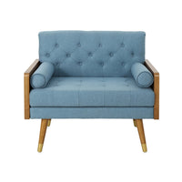 Lita Wide Accent Club Chair, Tufted, Blue Fabric, Brown Wood Frame - BM326938