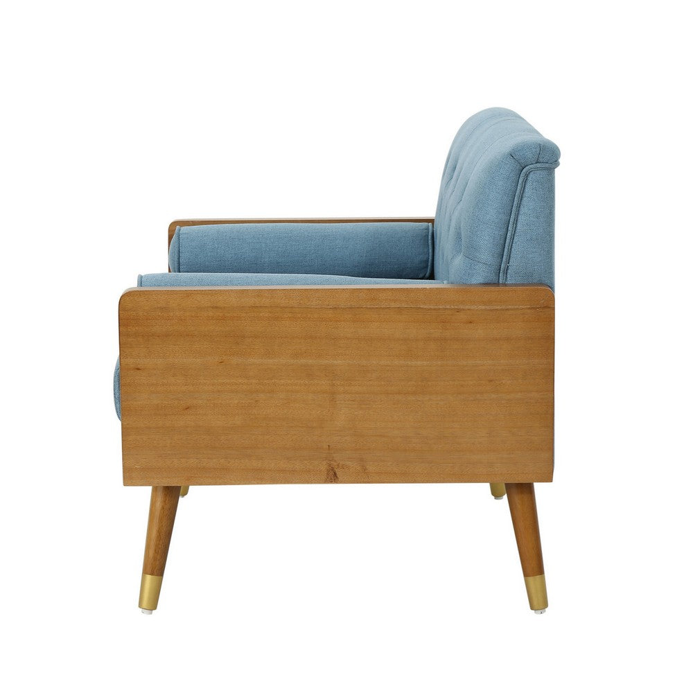Lita Wide Accent Club Chair, Tufted, Blue Fabric, Brown Wood Frame - BM326938