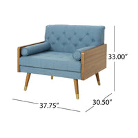 Lita Wide Accent Club Chair, Tufted, Blue Fabric, Brown Wood Frame - BM326938