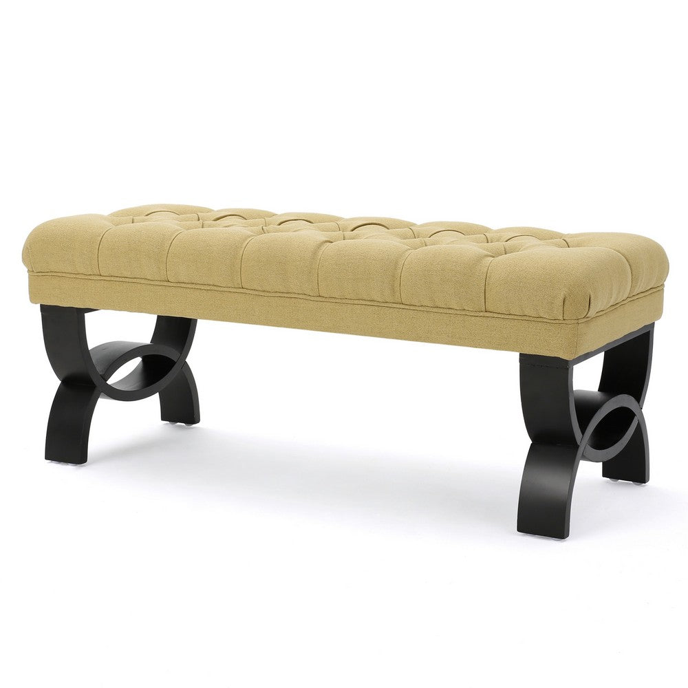 Riam Ottoman Bench, 41 Inch, Button Tufted, Yellow, Half Circle Legs - BM326939