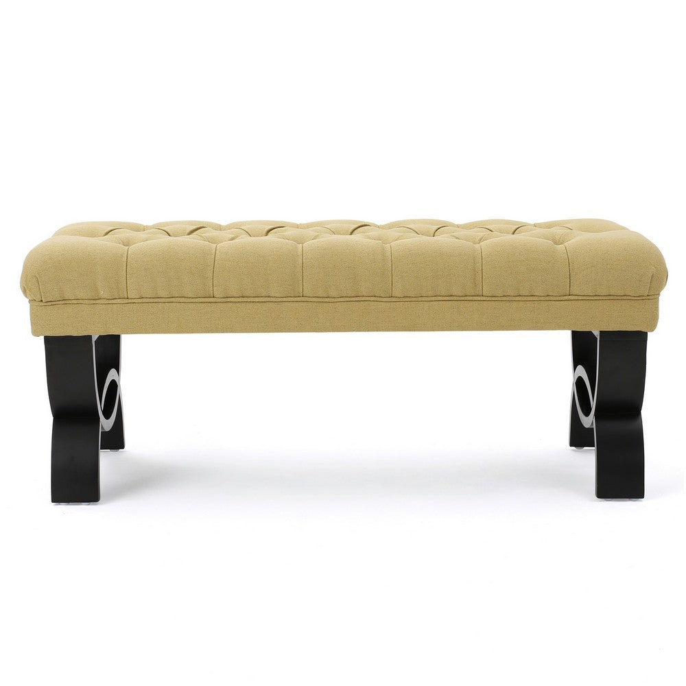 Riam Ottoman Bench, 41 Inch, Button Tufted, Yellow, Half Circle Legs - BM326939