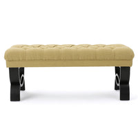 Riam Ottoman Bench, 41 Inch, Button Tufted, Yellow, Half Circle Legs - BM326939