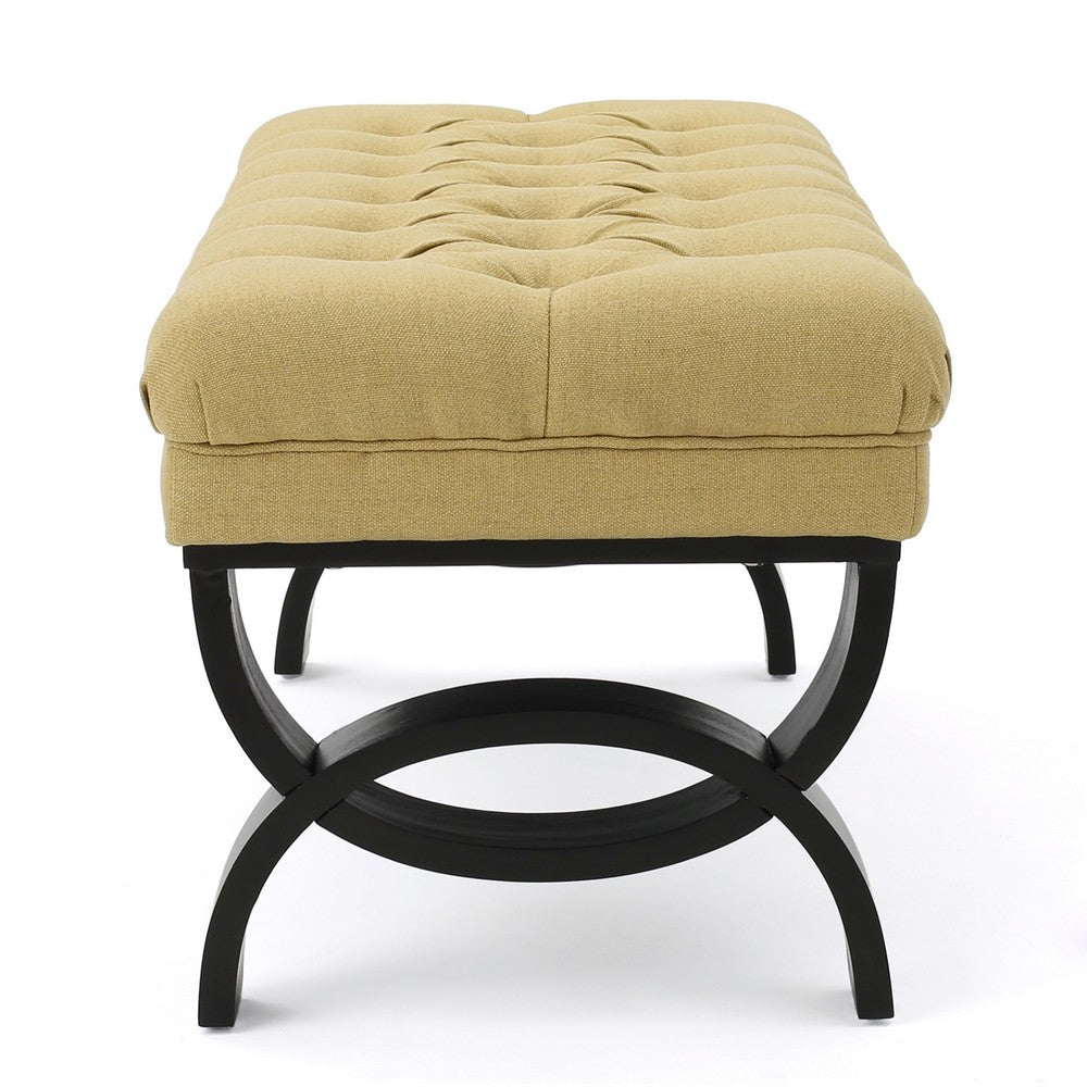 Riam Ottoman Bench, 41 Inch, Button Tufted, Yellow, Half Circle Legs - BM326939