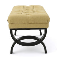 Riam Ottoman Bench, 41 Inch, Button Tufted, Yellow, Half Circle Legs - BM326939