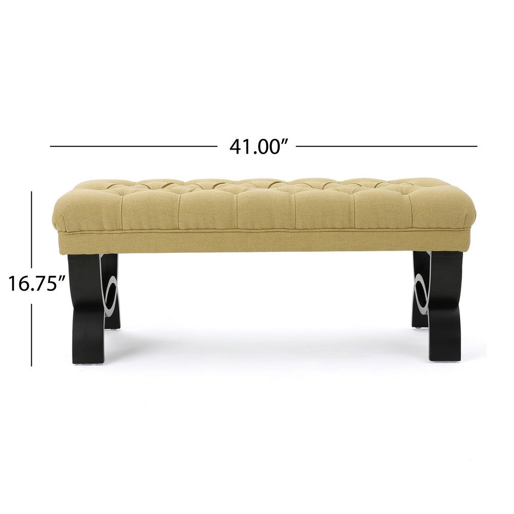 Riam Ottoman Bench, 41 Inch, Button Tufted, Yellow, Half Circle Legs - BM326939