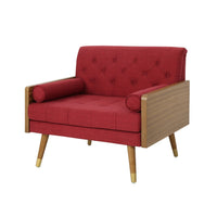 Lita Wide Accent Club Chair, Button Tufted, Red Fabric, Brown Frame - BM326940