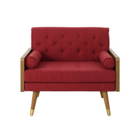 Lita Wide Accent Club Chair, Button Tufted, Red Fabric, Brown Frame - BM326940