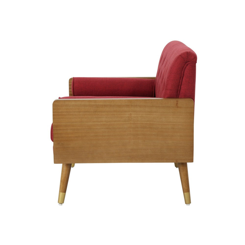 Lita Wide Accent Club Chair, Button Tufted, Red Fabric, Brown Frame - BM326940