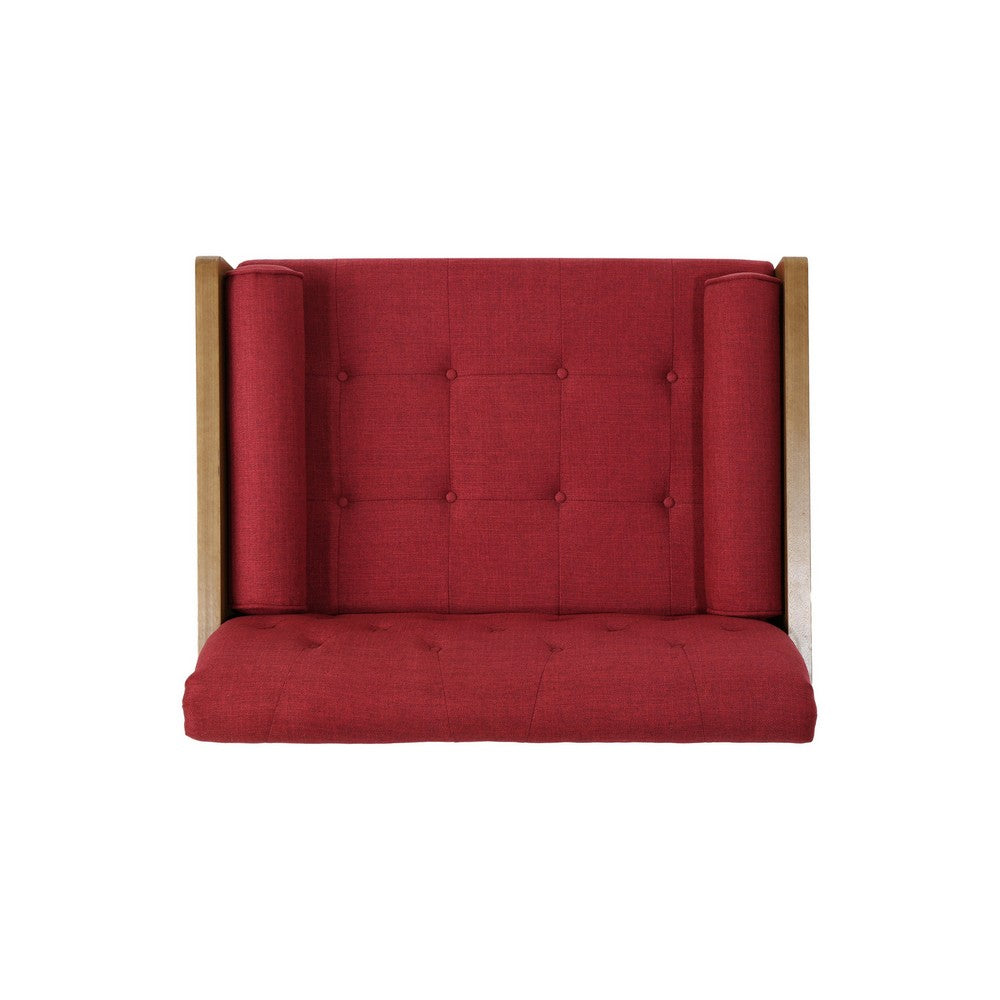 Lita Wide Accent Club Chair, Button Tufted, Red Fabric, Brown Frame - BM326940