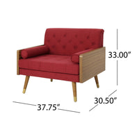 Lita Wide Accent Club Chair, Button Tufted, Red Fabric, Brown Frame - BM326940