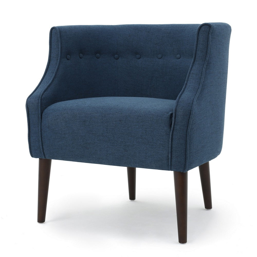 Accent Club Chair, Curved Barrel Back, Button Tufted, Navy Blue Fabric - BM326941