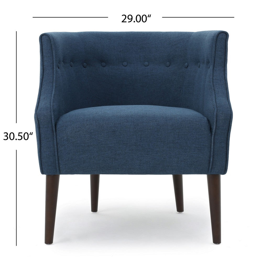 Accent Club Chair, Curved Barrel Back, Button Tufted, Navy Blue Fabric - BM326941