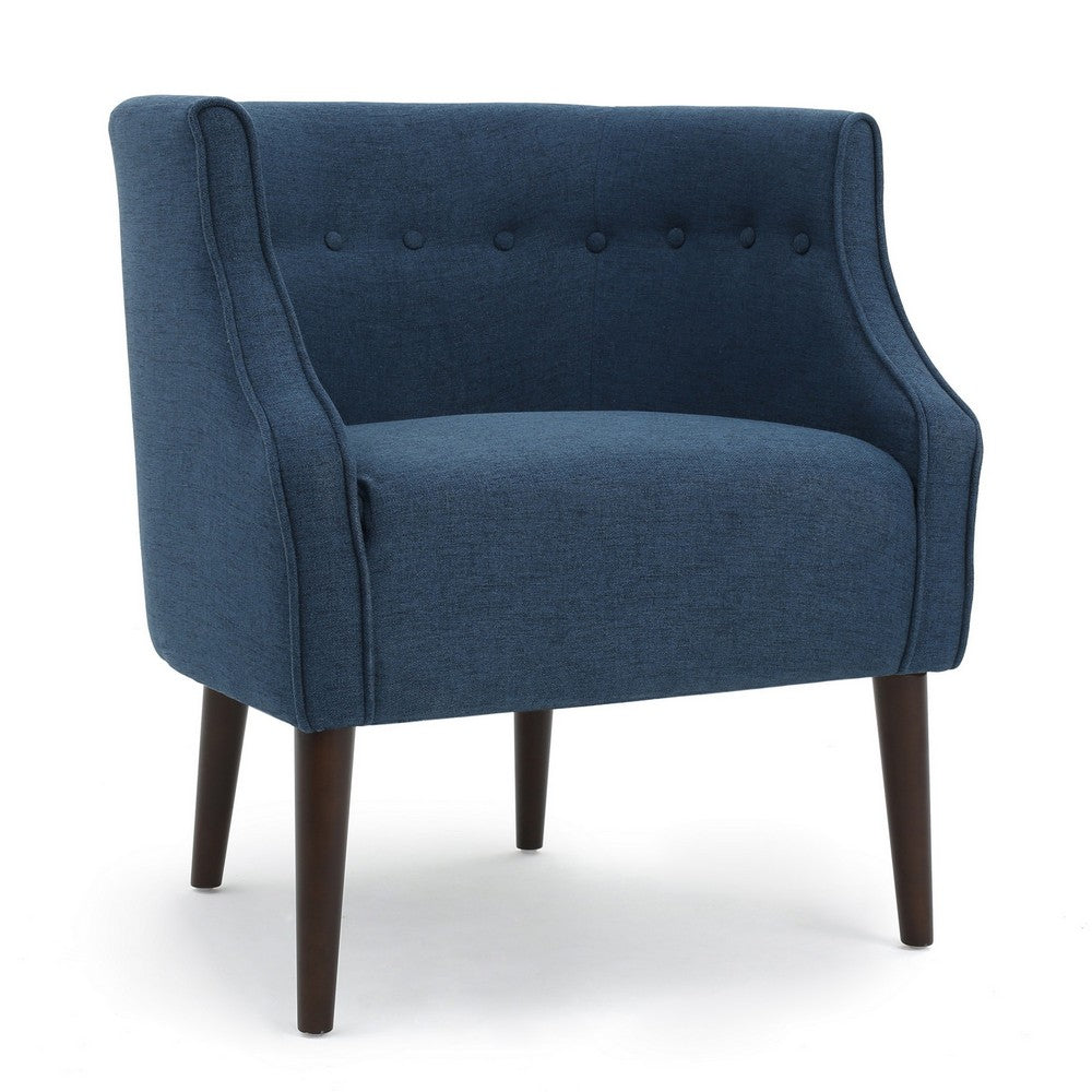 Accent Club Chair, Curved Barrel Back, Button Tufted, Navy Blue Fabric - BM326941