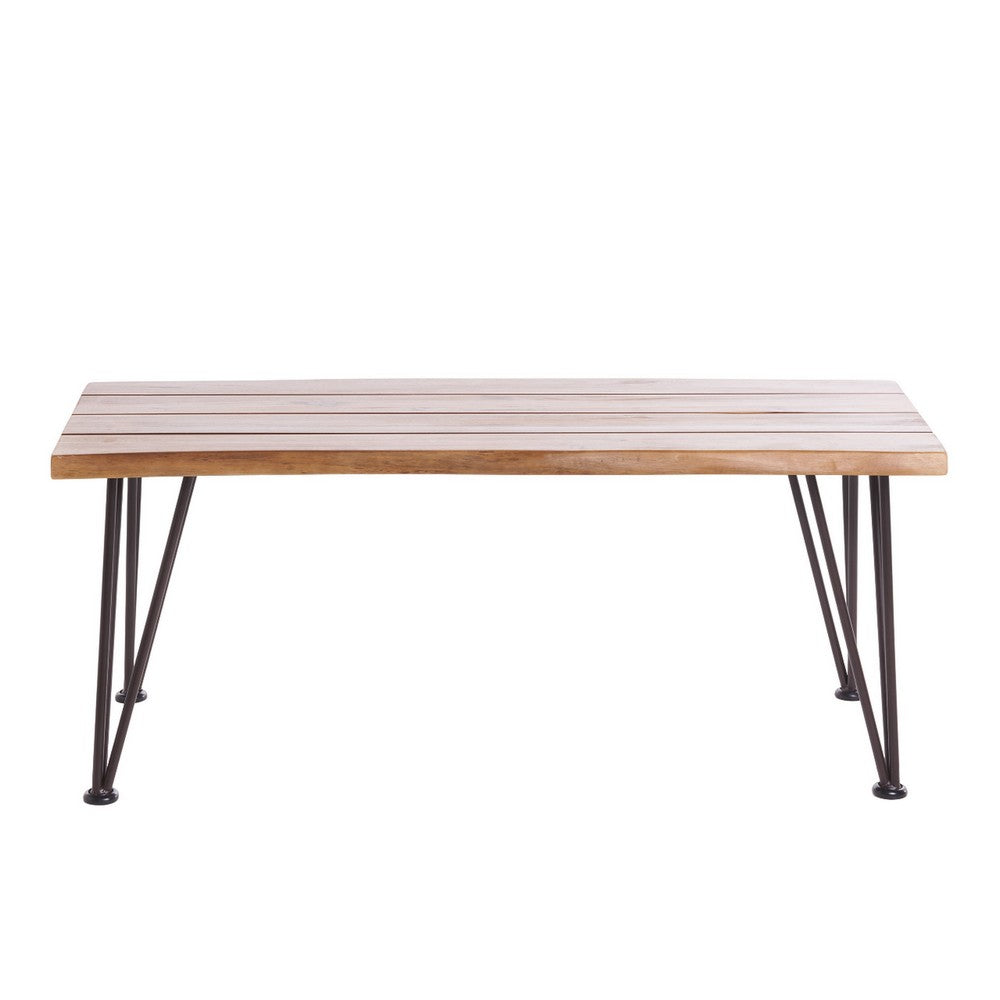 Zoe Outdoor Coffee Table, Hairpin Legs, 43in Brown Slatted Acacia Wood - BM326942
