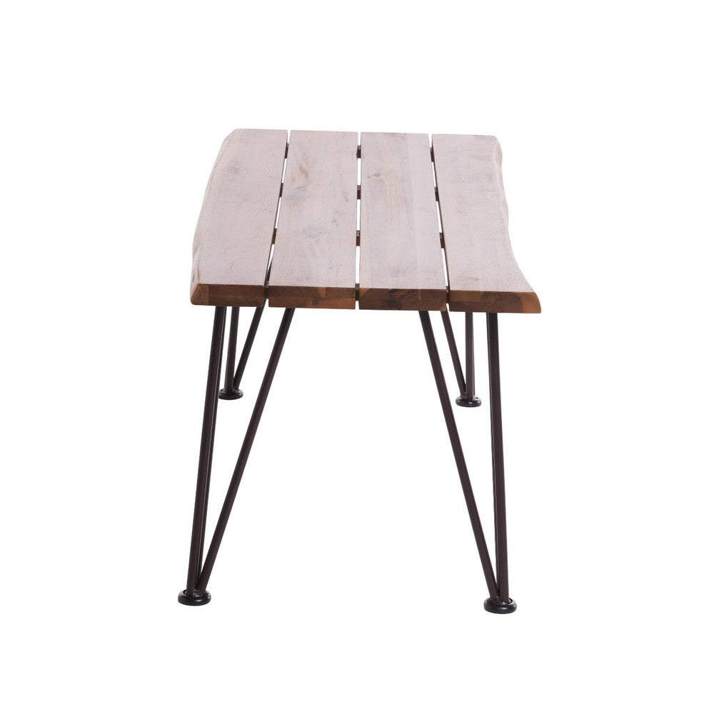 Zoe Outdoor Coffee Table, Hairpin Legs, 43in Brown Slatted Acacia Wood - BM326942
