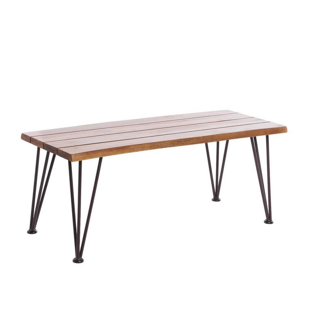 Zoe Outdoor Coffee Table, Hairpin Legs, 43in Brown Slatted Acacia Wood - BM326942